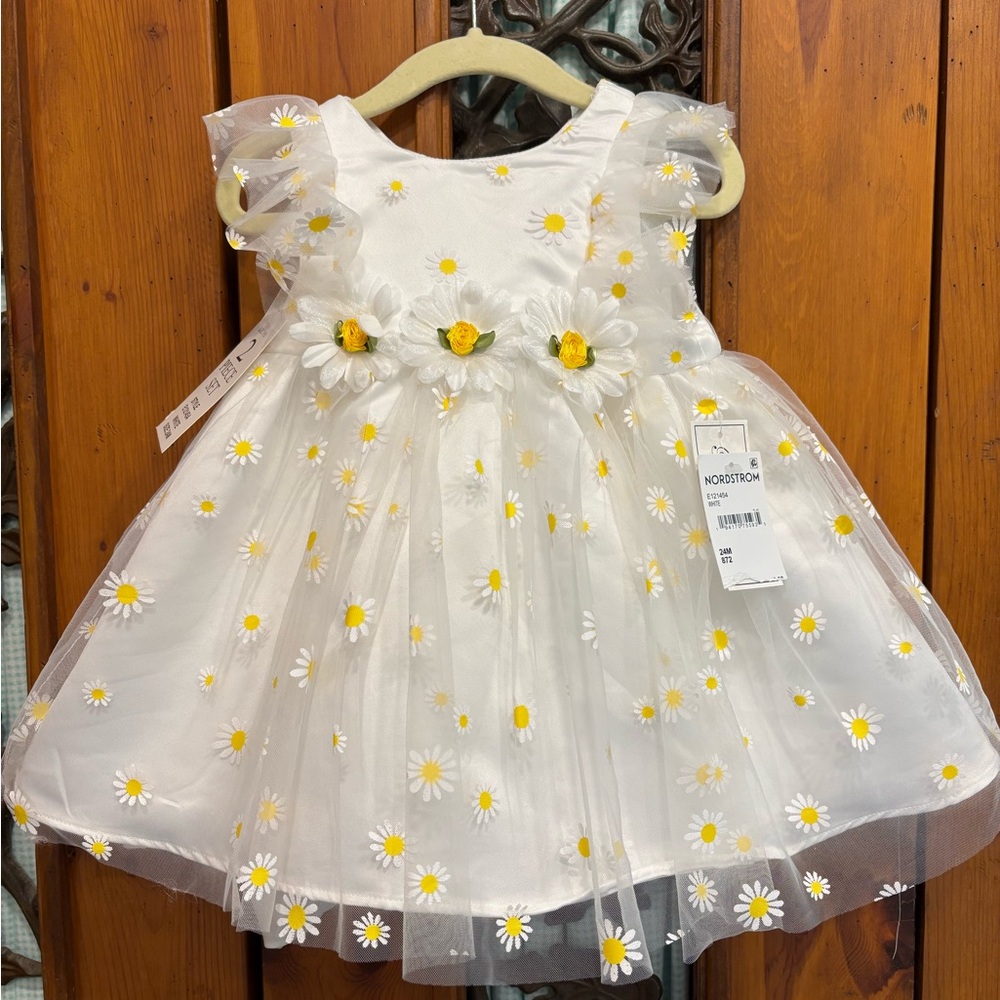White Floral Kids Formal Dress